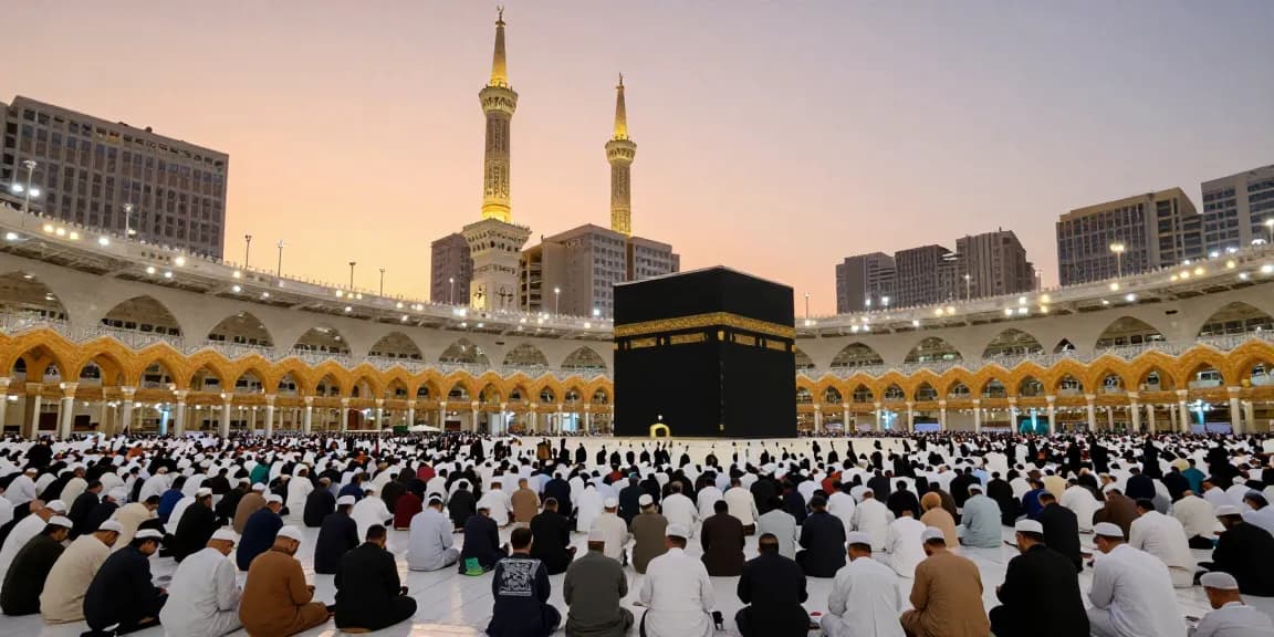 Umroh Ramadhan journey in Makkah at sunset, showcasing the spiritual essence of this travel experience.