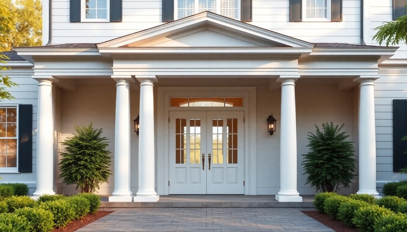 Milton Colonial Addition Renovation displaying an elegant entrance and lush landscaping.