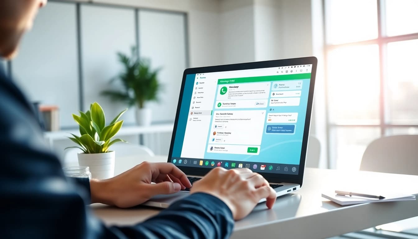 Boost customer interactions using WhatsApp Smart CRM in a modern office setting.