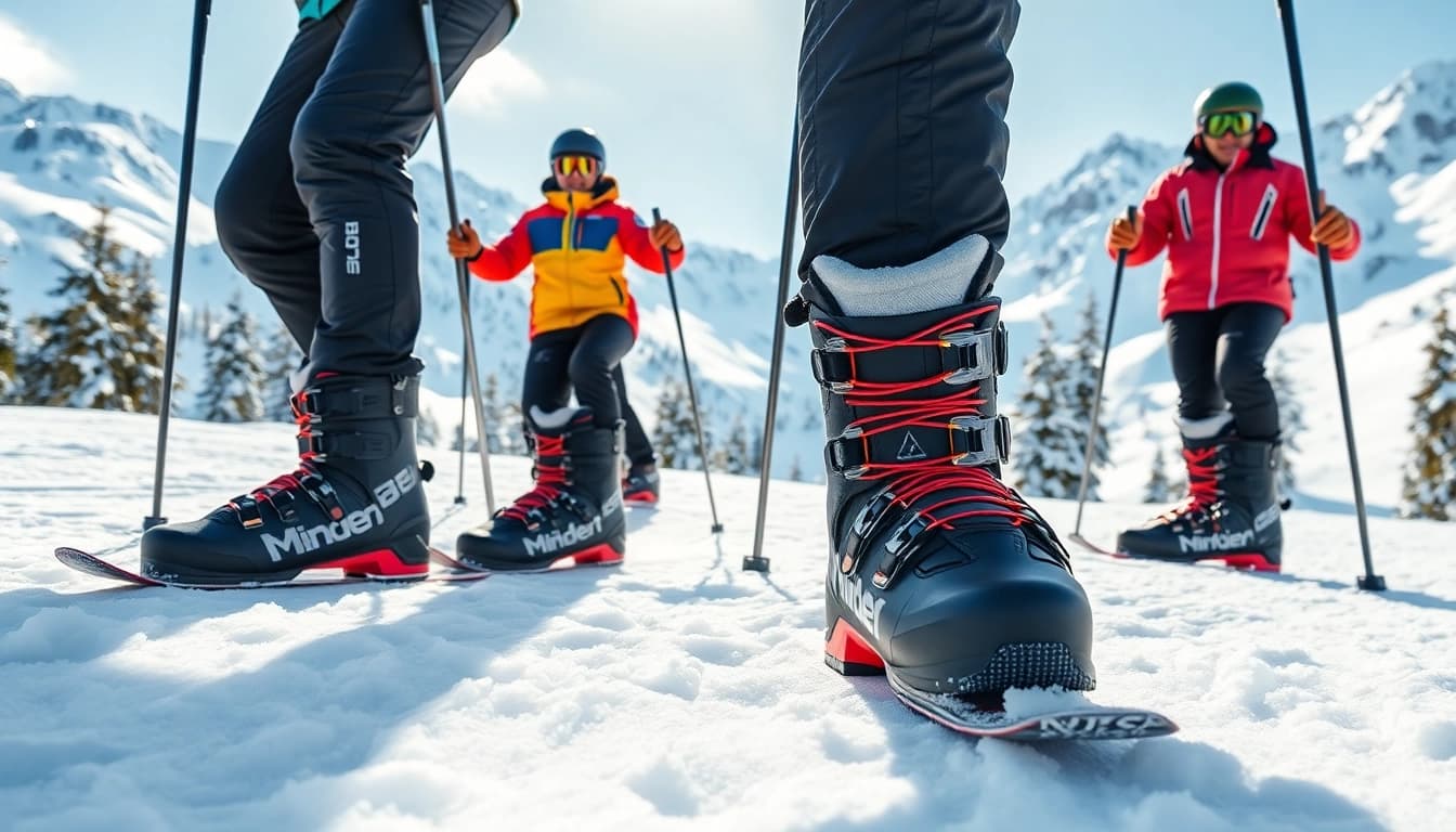 Experience the comfort and performance of Mindbender Boots while skiing on a snowy mountain slope.