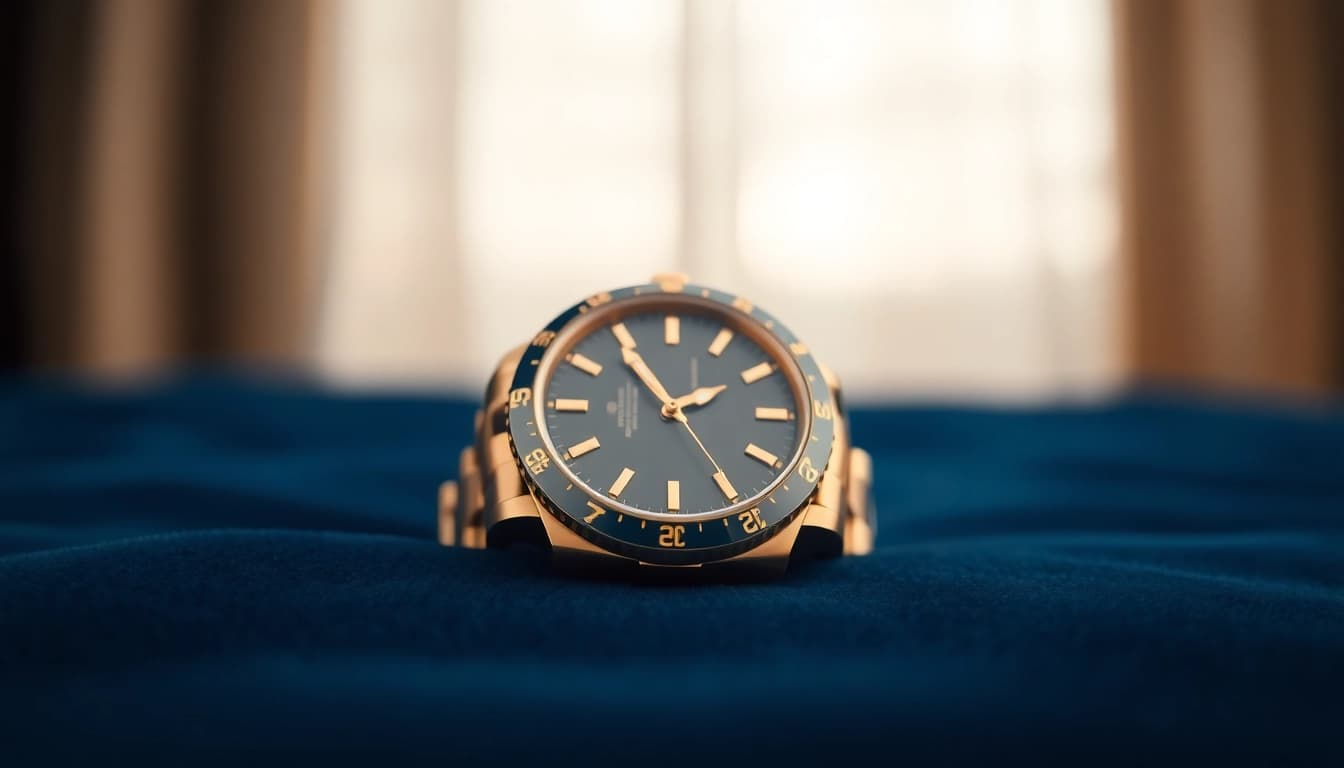 Showcase a detailed rolex replica with luxury features, emphasizing its elegance and design.