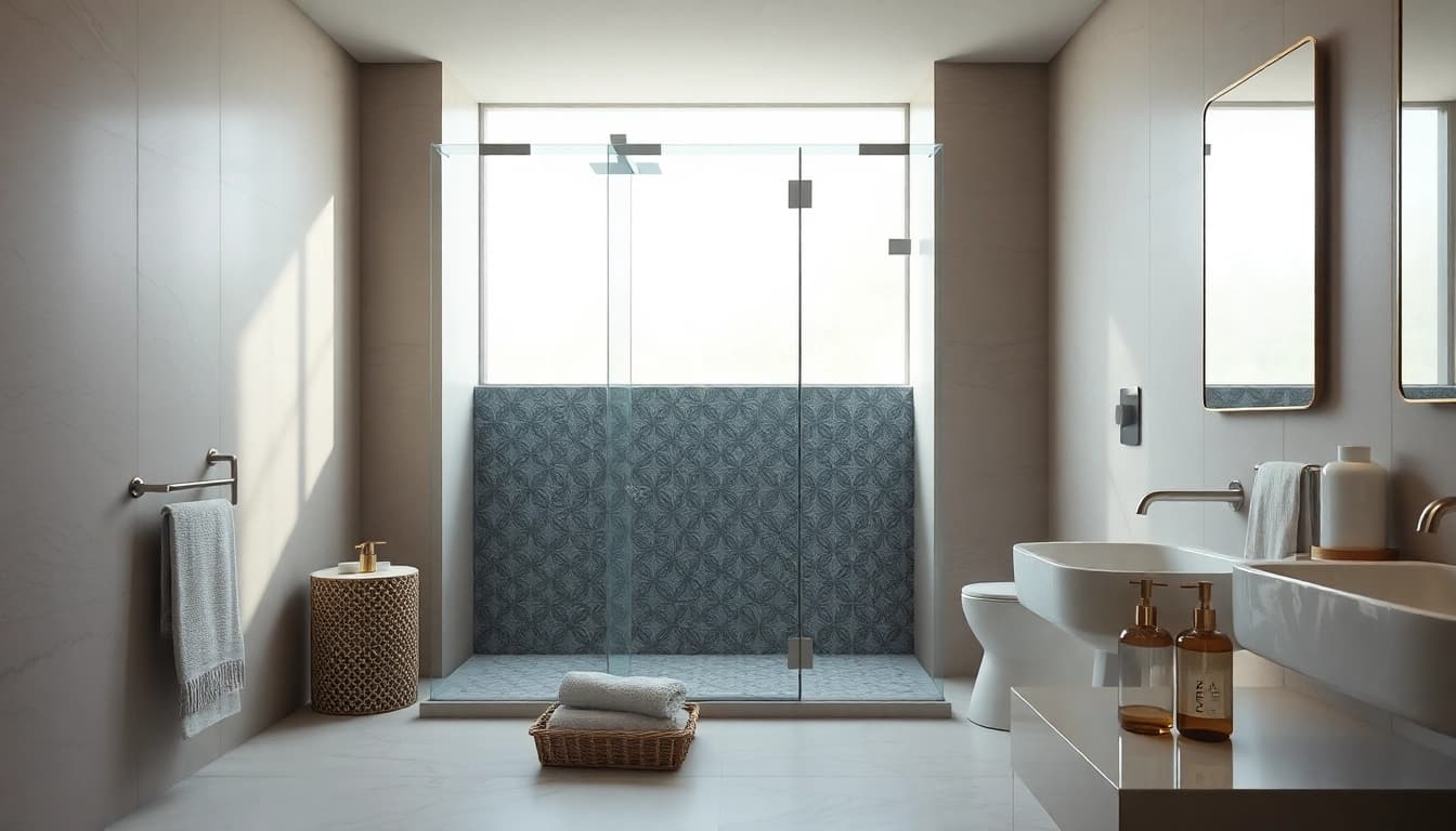 Showcase of elegant showers au in a luxurious modern bathroom with serene ambiance.