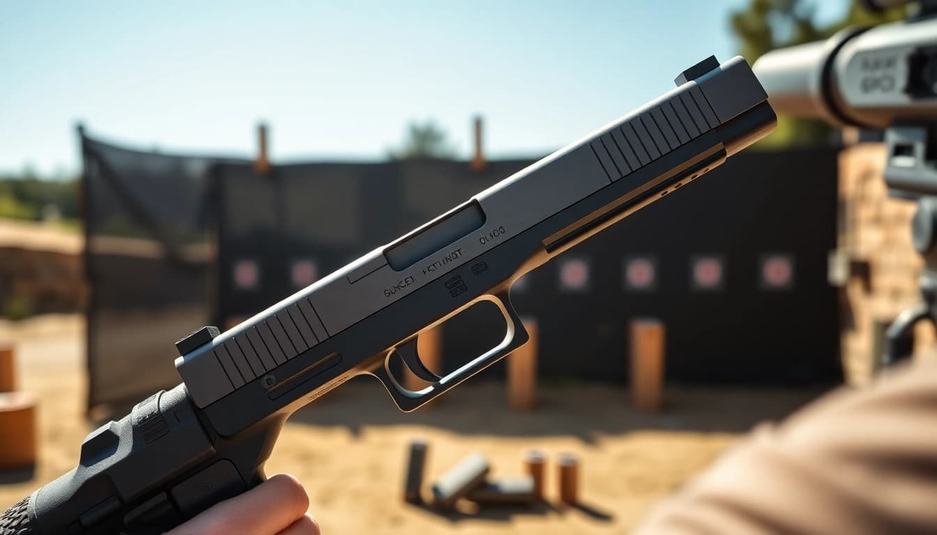Glock 19 slide mos demonstrating precision and optics compatibility in a shooting range setup.