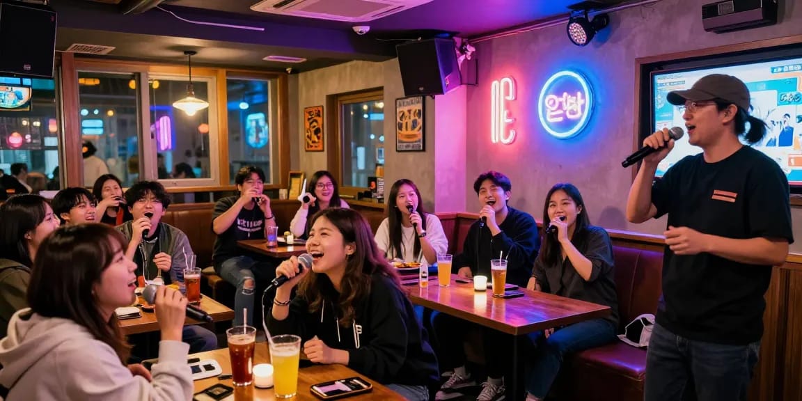 Enjoying karaoke at https://www.magic4karaoke.com/ lively bar with vibrant atmosphere and friendly service in Jeju.