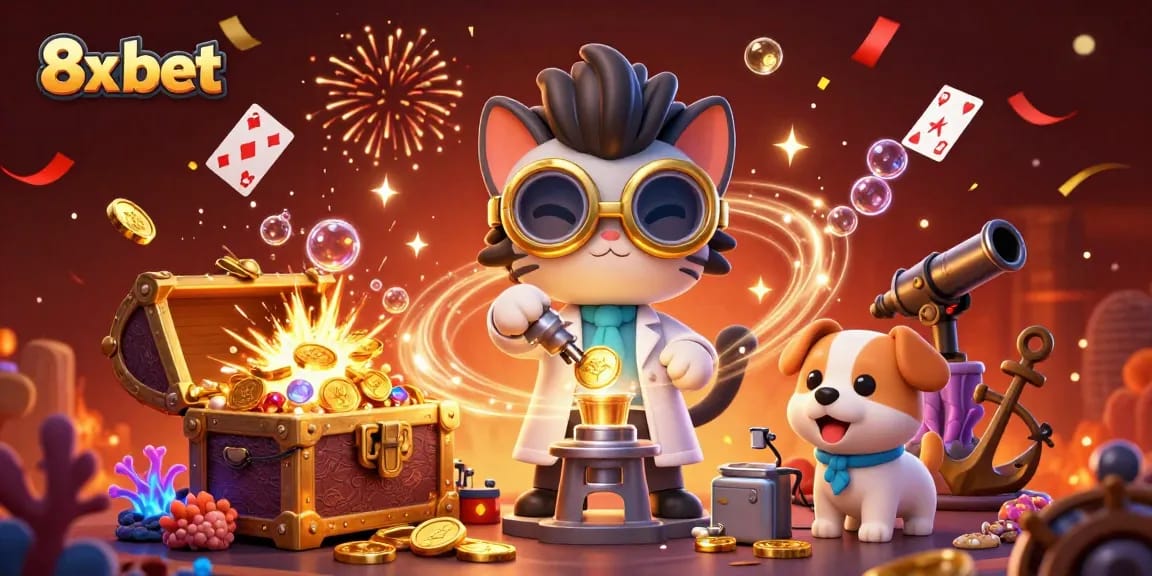 Experience exciting gameplay with 8x bet in this dynamic casino scene filled with gold coins and joyful characters.