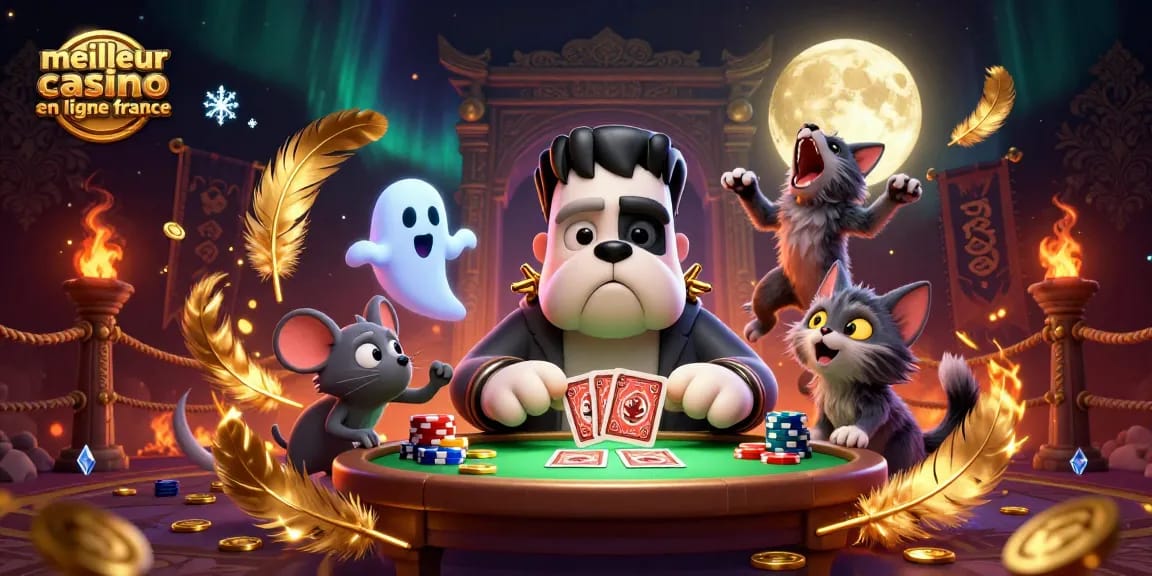 Jouez au meilleur casino en ligne France avec des cartes distribuées par le bulldog Frankenstein et des éléments de casino dynamiques.