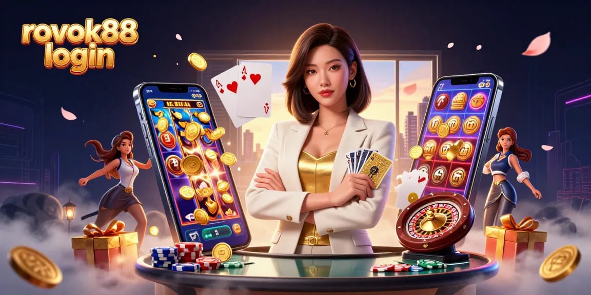 Engage with rokok88 login to discover thrilling casino adventures in this vibrant gaming illustration.
