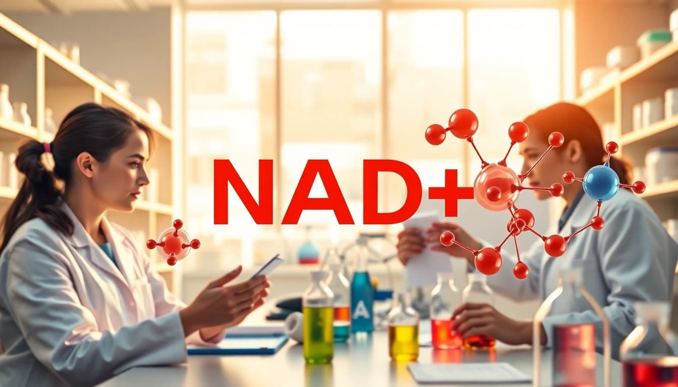 NAD+ molecules highlighted in a modern lab, showcasing scientific exploration.