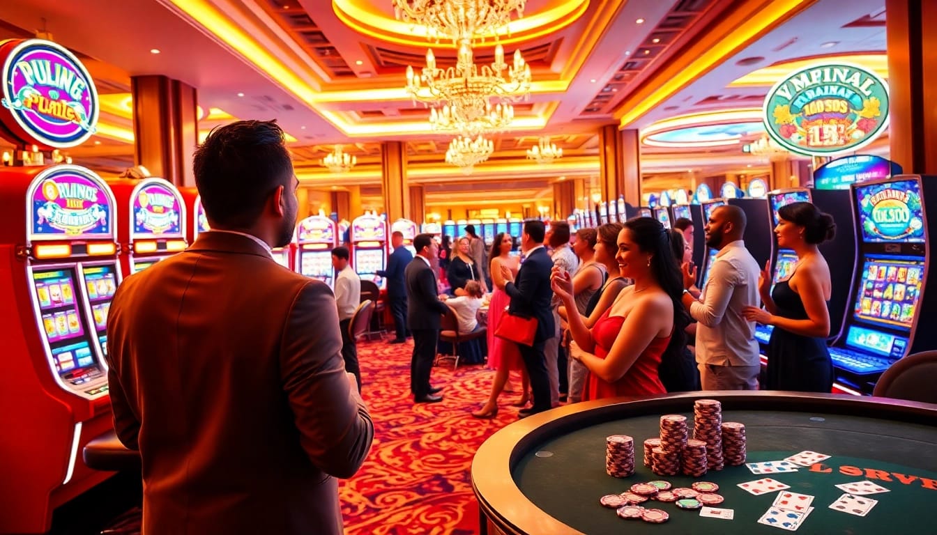 Players enjoy slot pragmatic play machines in a luxurious casino filled with excitement and winning opportunities.