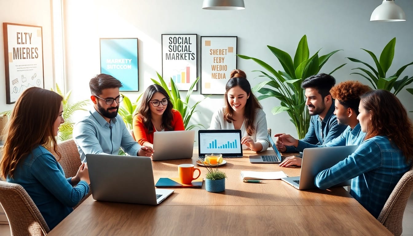 Dynamic interaction showcasing edmonton social media marketing strategies in a collaborative office setting.