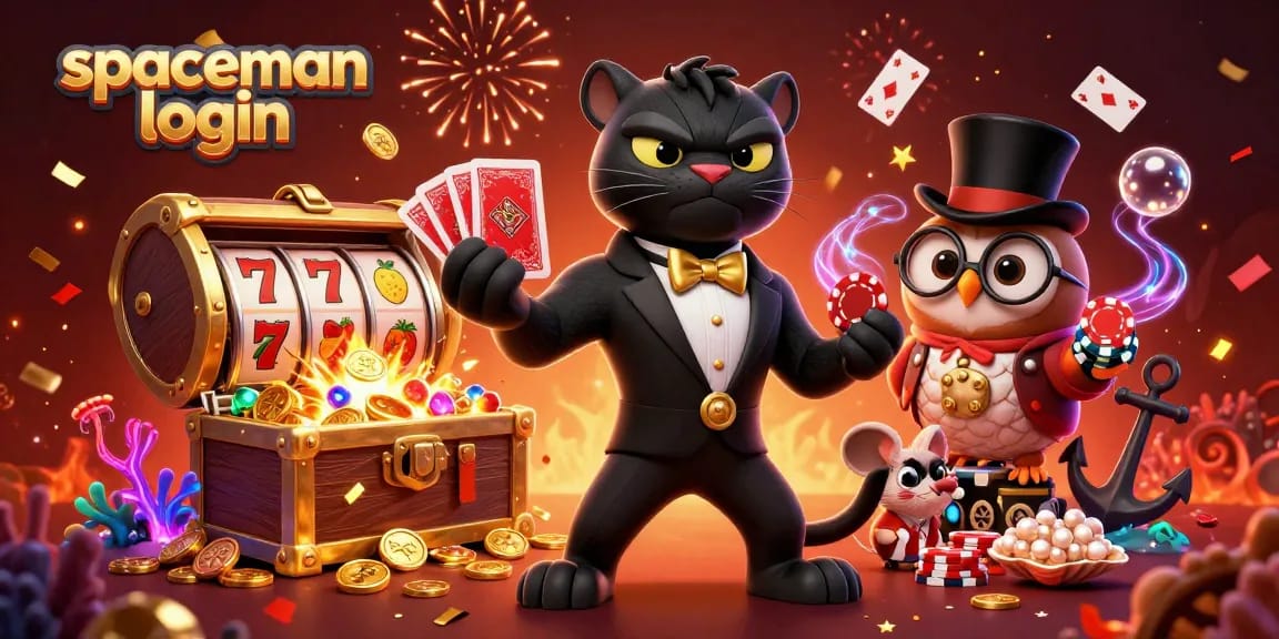 Engage in exciting gameplay with spaceman login while surrounded by vibrant casino elements and characters.
