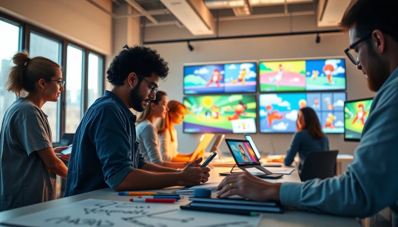 Erstellen von Animationen in einem kreativen, modernen Animationstudio mit einem engagierten Team.