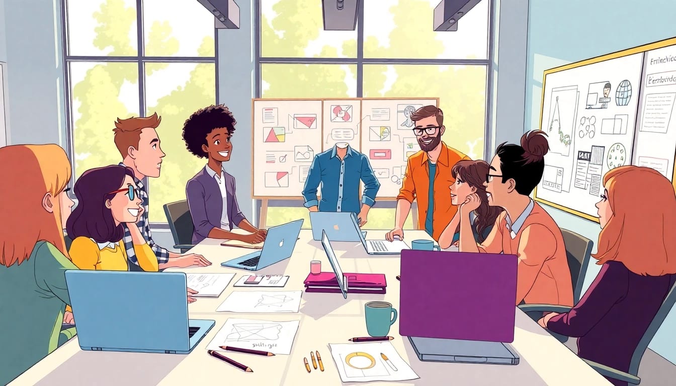 Erklärvideo-Team erstellt kreatives und engagiertes Video in modernem Büro.