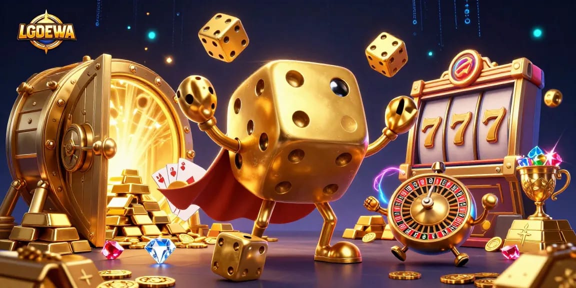 Roll with LGODEWA's dynamic golden dice as they juggle fortunes in slots and jackpots.