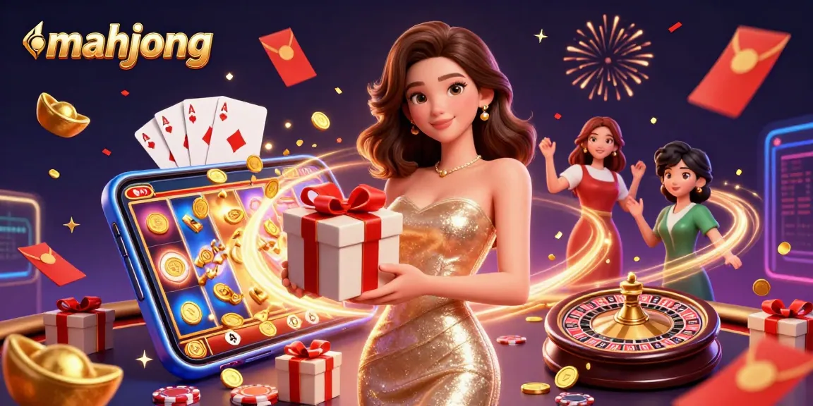 Experience the excitement of mahjong gameplay amid dazzling casino elements and vibrant celebrations.
