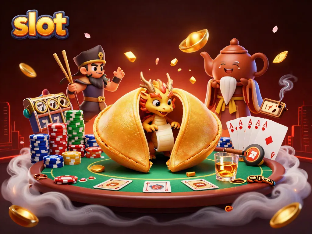 Slot mesin bertema kasino dengan naga bijak dan prajurit penjaga, di tengah suasana penuh kemenangan.