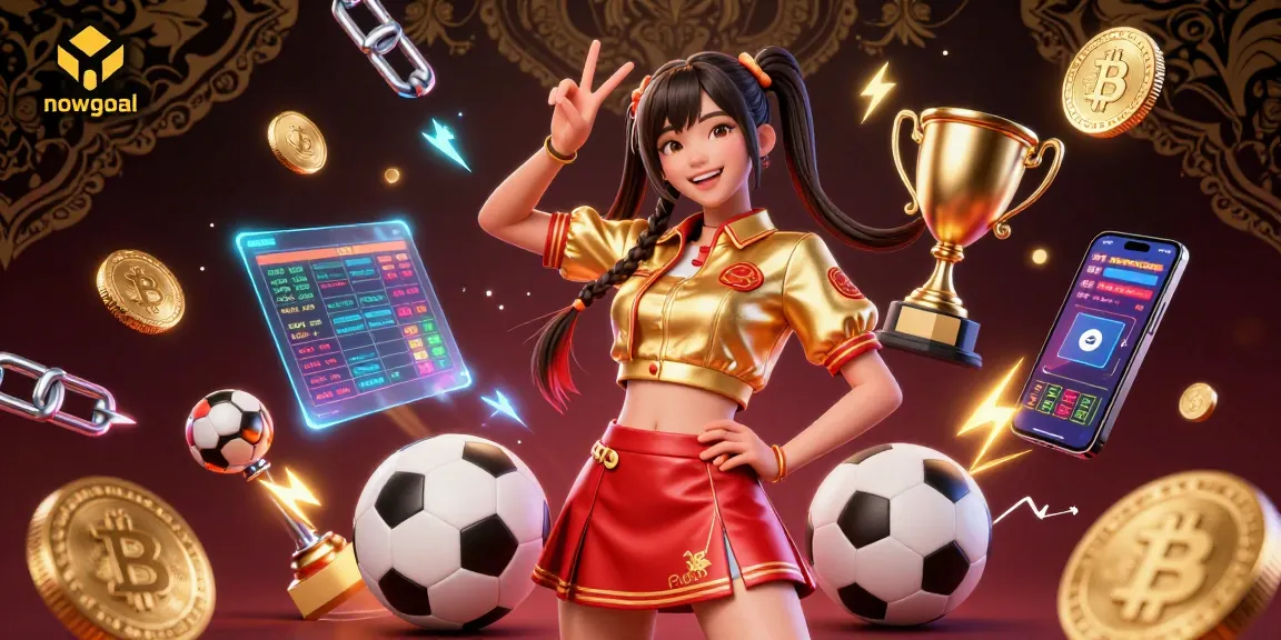 Experience fast sports betting with nowgoal as a vibrant Asian woman showcases lively betting interactions, all set in a dynamic illustrated scene.