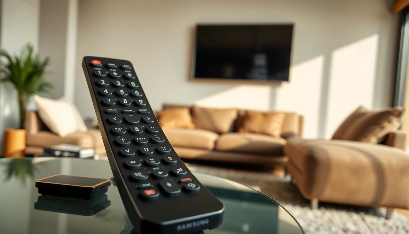 Samsung BN59-01358B in a modern living room setting, showcasing its sleek design and functionality.