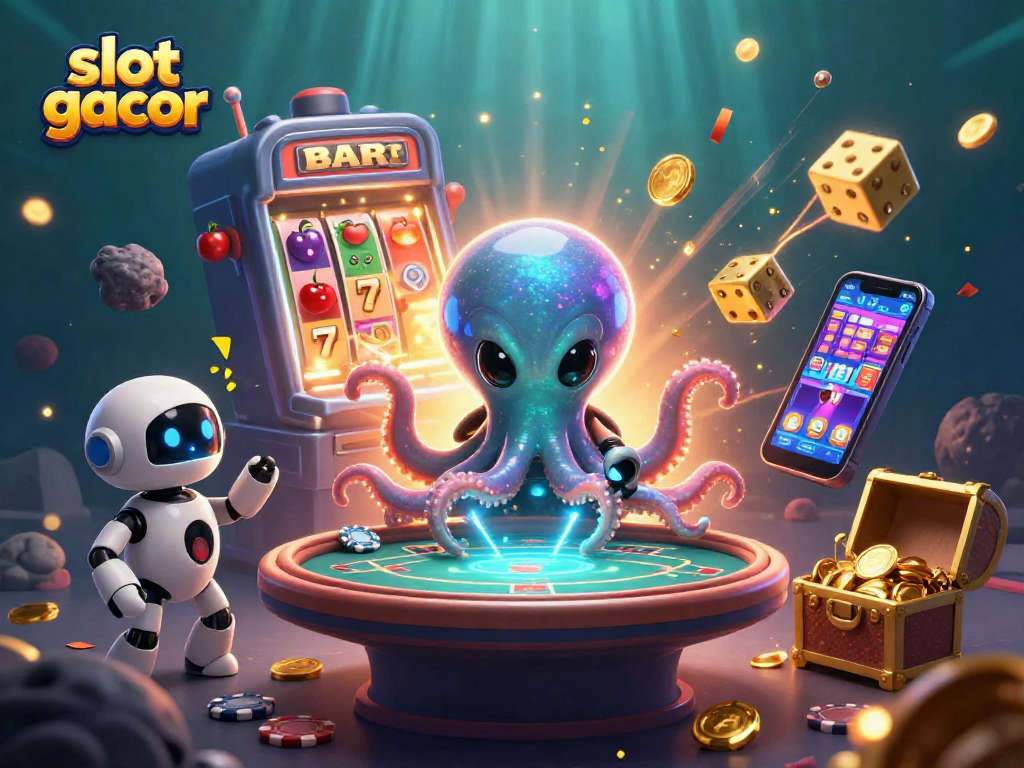 Experience thrilling slot gacor wins with an alien octopus and robot at an exciting casino!
