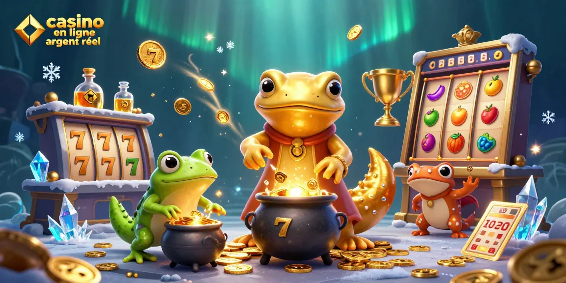 Jouez dans un casino en ligne argent réel avec des jackpots, des pièces d'or et des symboles de chance.