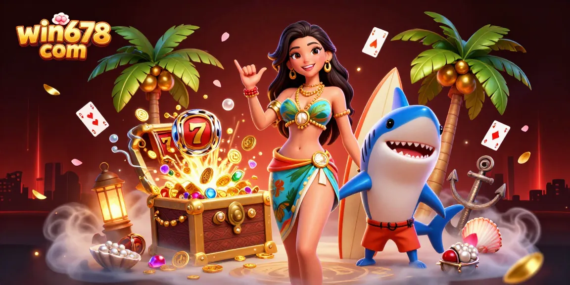 Exciting 3D scene promoting win678 com with vibrant casino themes and dynamic characters.