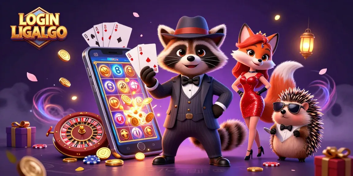 Experience thrilling gains with LOGIN LIGALGO as a suave raccoon and fox enjoy a vibrant casino scene.