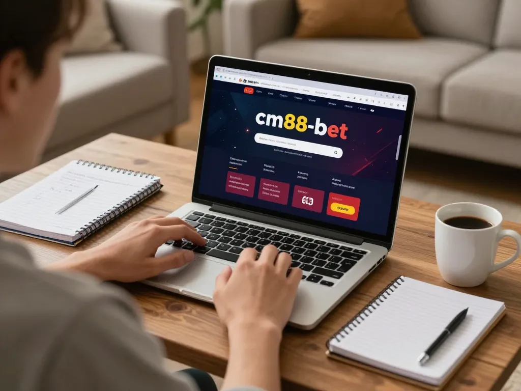 Engaging in online gambling on cm88-bet in a cozy home setting with strategy notes and coffee.
