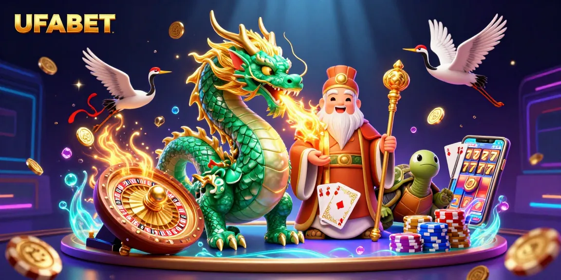 Engage with UFABET’s casino magic featuring a jade dragon and dynamic gaming elements.