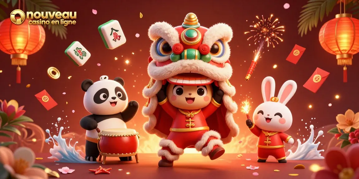 Découvrez un nouveau casino en ligne avec des personnages animés et des éléments festifs autour d'eux.