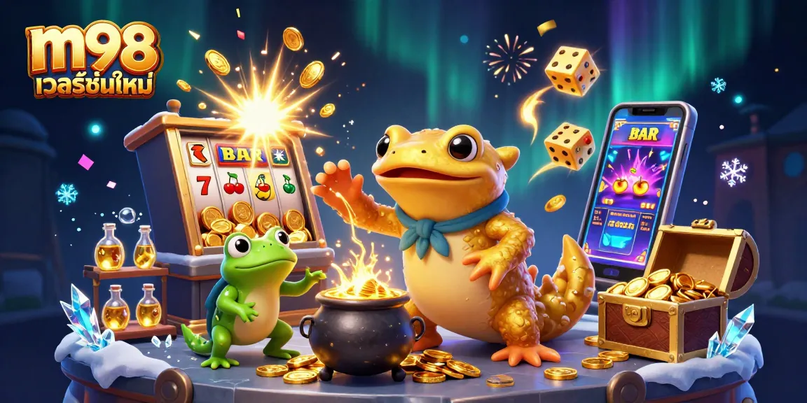 Play exciting m98 เวอร์ชั่นใหม่ with a dynamic scene featuring a golden salamander alchemist and a jackpot explosion.