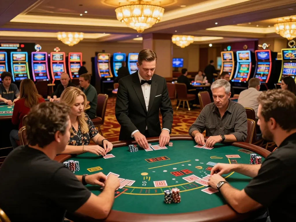 Experience thrilling gameplay at open88 blackjack tables on a luxurious casino floor filled with excitement.