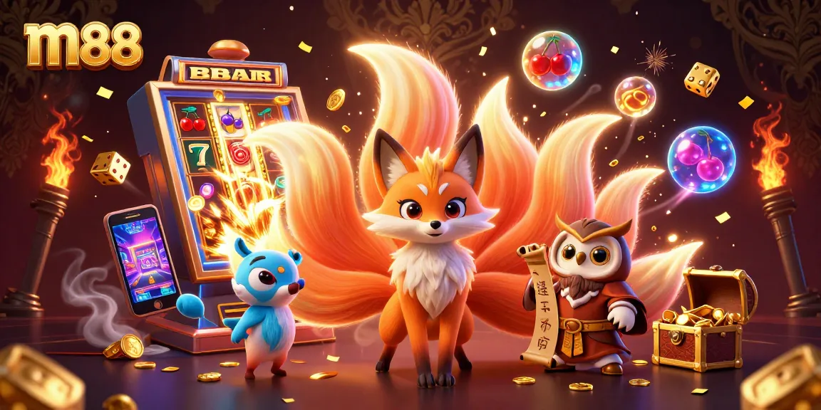 Experience thrilling jackpots at m88 with a vibrant slot machine and mesmerizing spirit characters.