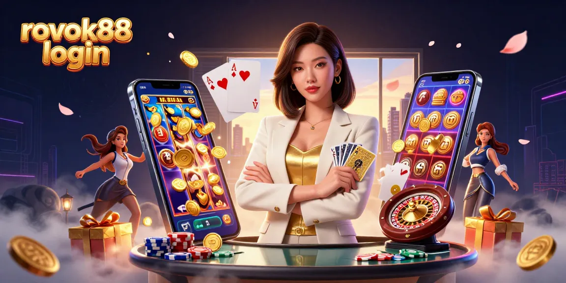 Engage with rokok88 login to discover thrilling casino adventures in this vibrant gaming illustration.
