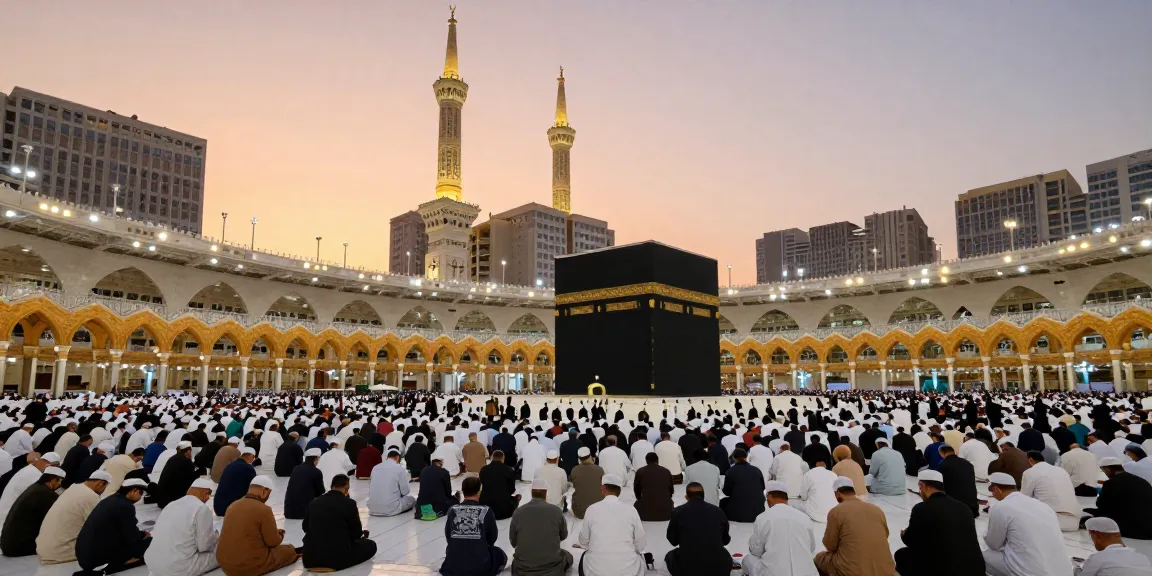 Umroh Ramadhan journey in Makkah at sunset, showcasing the spiritual essence of this travel experience.