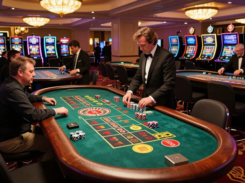 F168 players placing bets at roulette tables under warm casino lights, vibrant gaming atmosphere