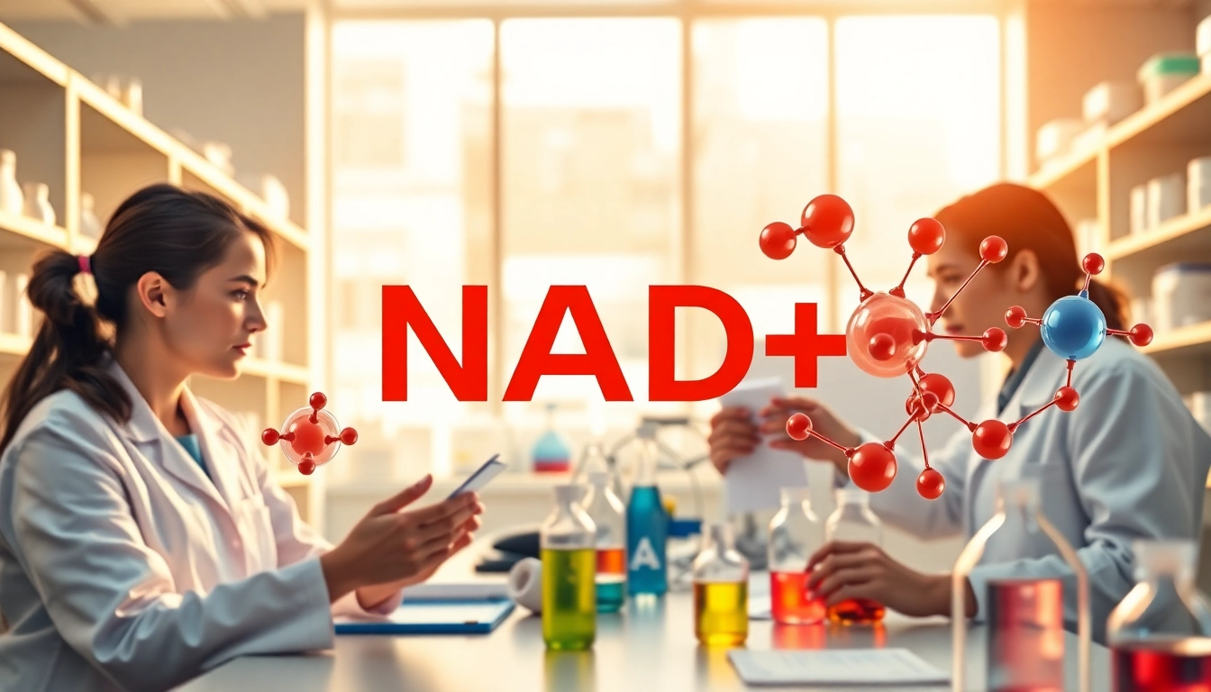 NAD+ molecules highlighted in a modern lab, showcasing scientific exploration.
