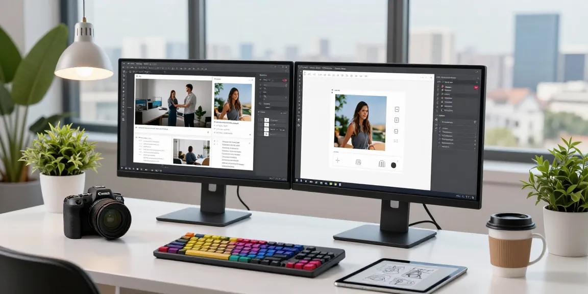 Designer using Snipaste官网 on multiple monitors for efficient screen annotation and collaboration.
