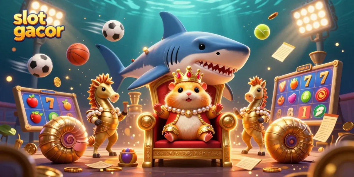 Engage in thrilling slot gacor action with our vibrant underwater casino scene featuring a golden hamster king!