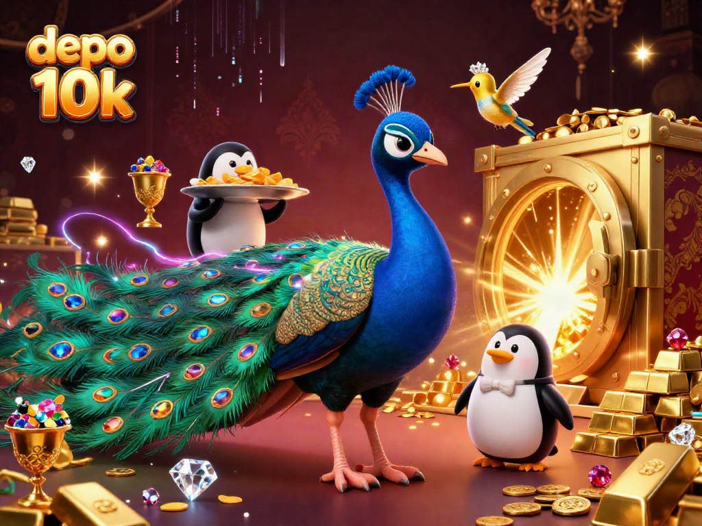 Win big with depo 10k at this vibrant casino scene featuring gems and golden treasures!