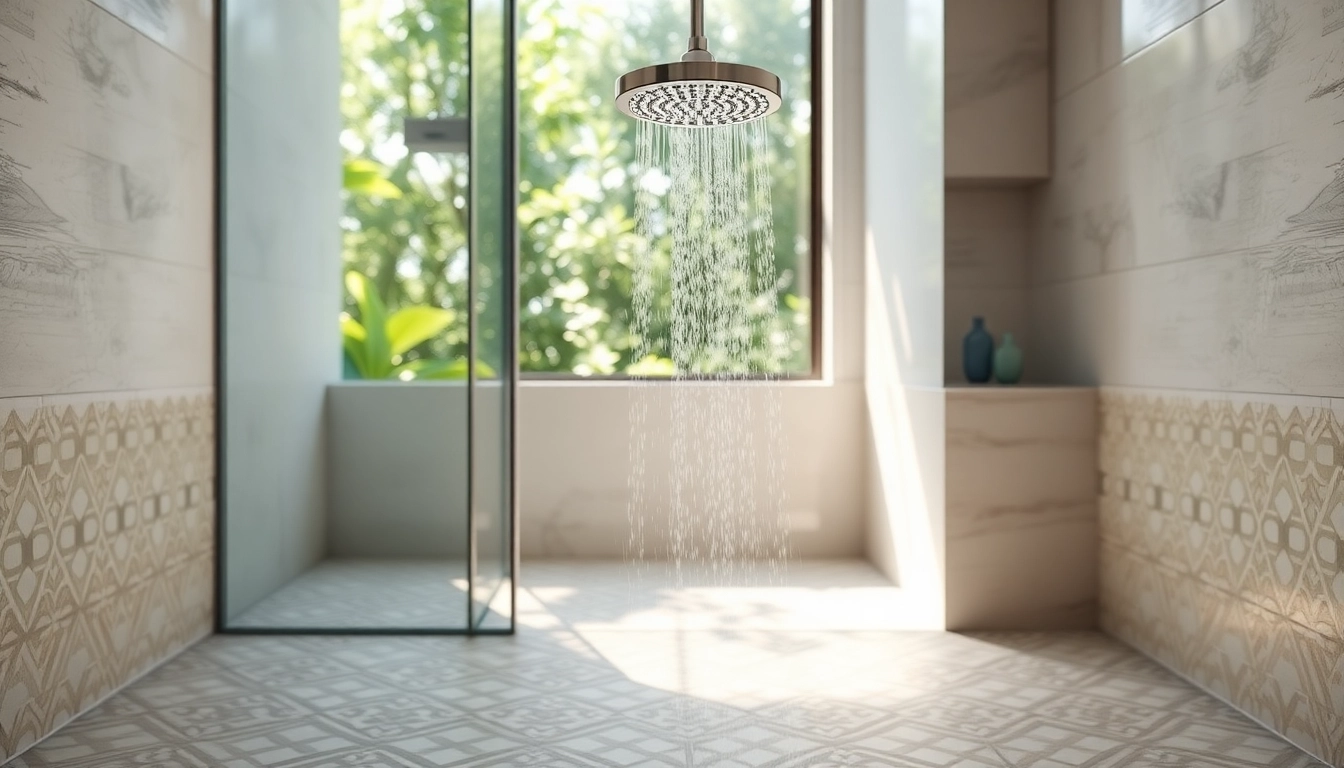 Experience elegant showers Australia in a luxurious bathroom featuring a rainfall shower and modern design elements.
