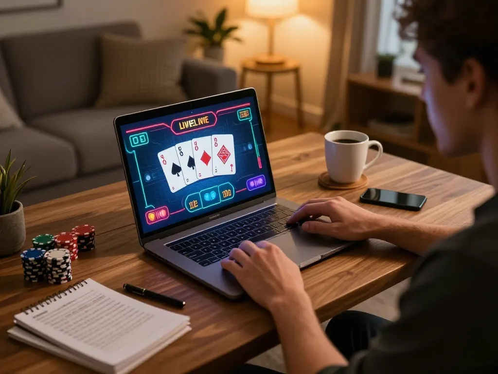 Engaged in online casino gaming, exploring qq88 là gì with vibrant graphics and strategic notes