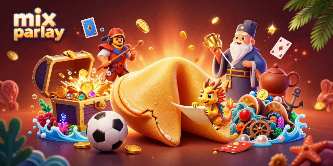 Engage in mix parlay betting with a vibrant scene featuring elements like sports balls and trophies.