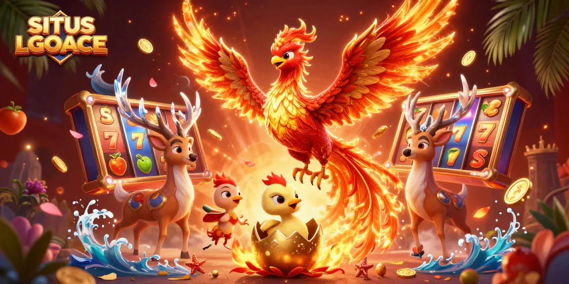Engage with SITUS LGOACE as the phoenix soars above vibrant slot symbols and golden jackpot rewards.