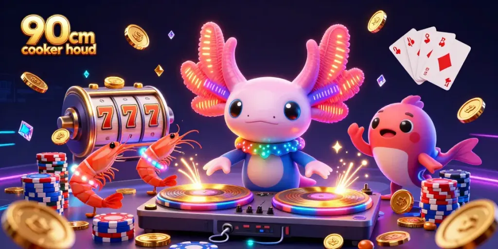 Experience a vibrant scene with 90cm cooker hood elements and animated casino action, capturing gameplay excitement.