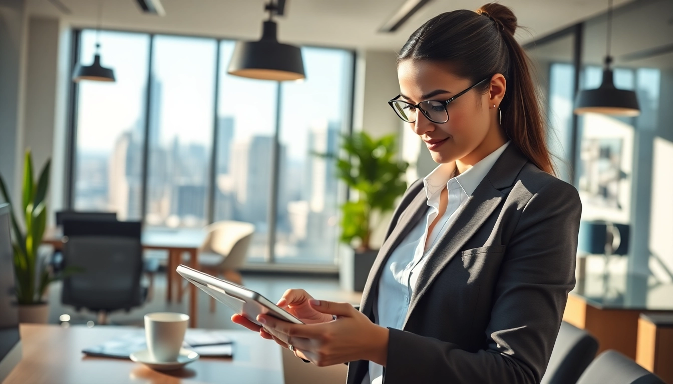 Agent showcasing RE/MAX properties in a vibrant, modern office environment.