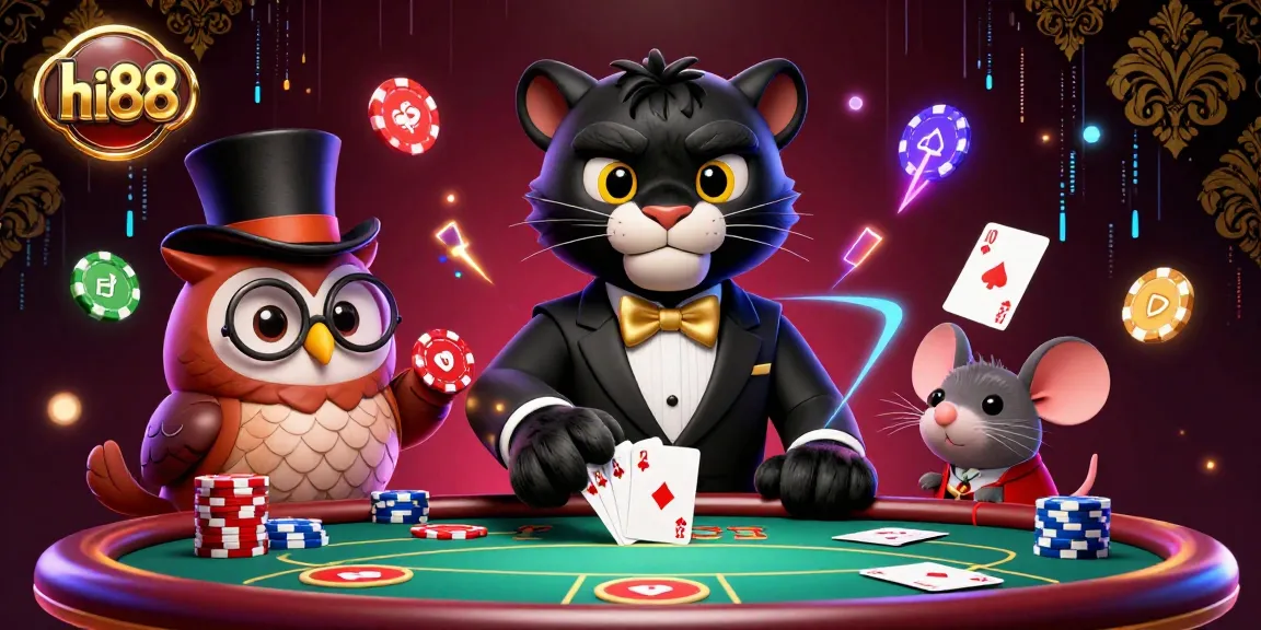 Experience thrilling gaming at hi88 with card-dealing panther and poker elements for casino fun.