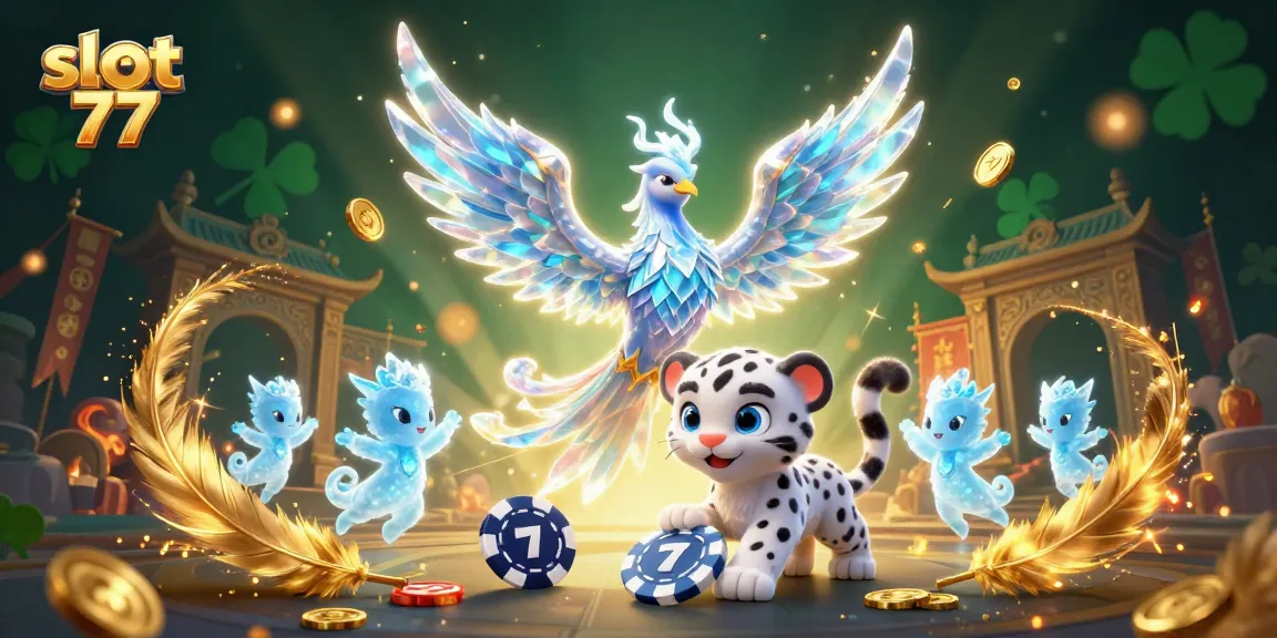 Play and win big with slot 77 in a vibrant 3D casino scene filled with action and energy.