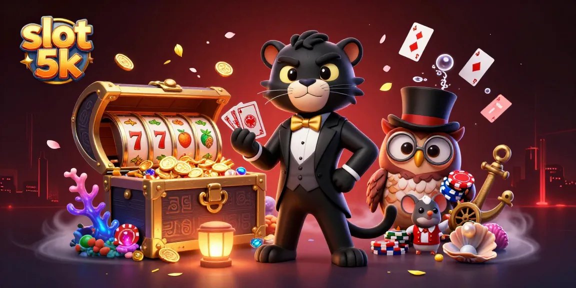Spin to win big with slot 5k, featuring characters among rich casino elements and vibrant visuals.
