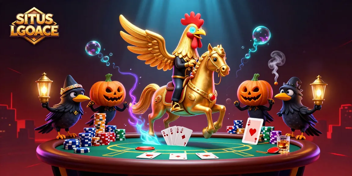 Engage in thrilling gameplay at SITUS LGOACE with a vivid casino scene showcasing a golden rooster in action.