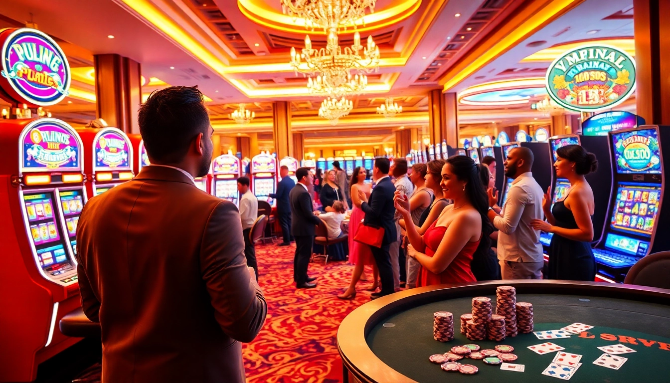 Players enjoy slot pragmatic play machines in a luxurious casino filled with excitement and winning opportunities.